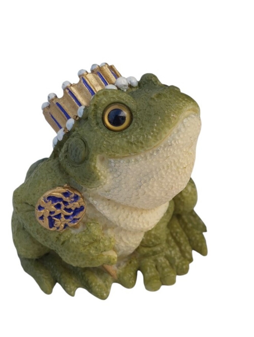 Decorative Green and Cream Frog Figurine with Gold Accents